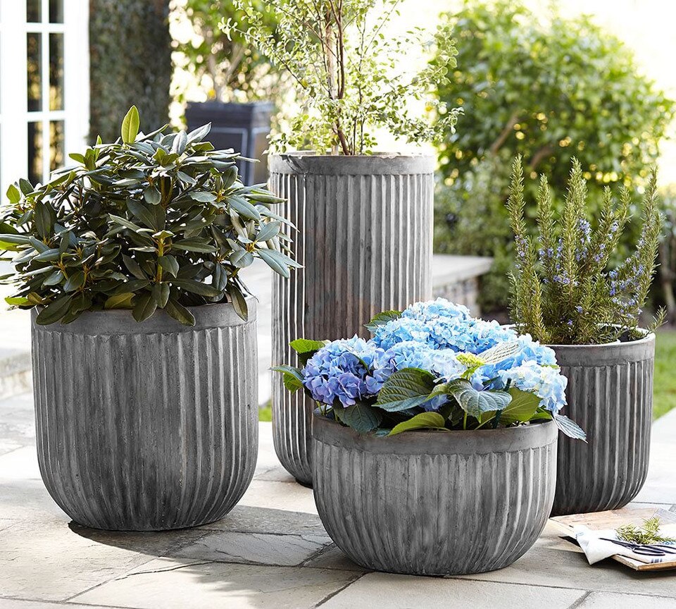 Concrete Fluted Planter Grey